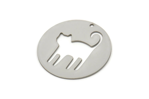 Steel Round Charm, Stainless Steel Cat Charms With 1 Hole, Findings (30x0.80mm) SMP2384