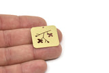 Brass Rectangle Charm, Raw Brass Branch Patterned Rectangle Shaped Charms With 1 Hole, Findings (25x26x0.60mm) SMP2396