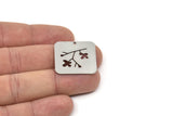 Steel Rectangle Charm, Stainless Steel Branch Patterned Rectangle Shaped Charms With 1 Hole, Findings (25x26x0.80mm) SMP2064