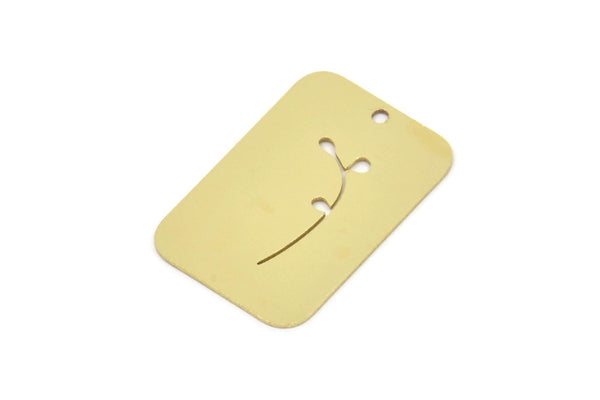 Brass Rectangle Charm, Raw Brass Branch Patterned Rectangle Shaped Charms With 1 Hole, Findings (25x17x0.60mm) SMP2399