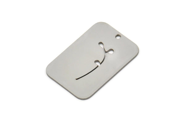 Steel Rectangle Charm, Stainless Steel Branch Patterned Rectangle Shaped Charms With 1 Hole, Findings (25x17x0.80mm) SMP2399