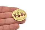 Brass Round Charm, Raw Brass Mountain Charms With 1 Loop, Crescent Moon Charms, Pendants, Findings (30/40x0.60mm) SMP2447