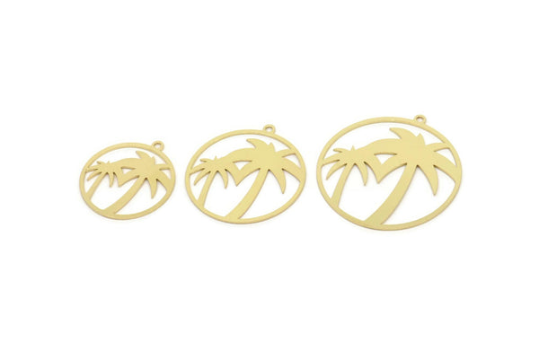 Brass Round Charm, Raw Brass Palm Tree Charms With 1 Loop, Palm Charms, Pendants, Findings (22/27/32x0.60mm) SMP2448