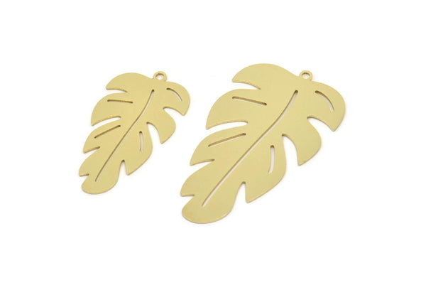 Brass Leaf Charm, Raw Brass Monstera Leaf Charms With 1 Loop, Blanks, Findings (30/40x0.60mm) SMP2452