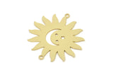Brass Sun Charm, Raw Brass Crescent Moon Patterned Sun Shaped Charms With 2 Loops, Pendants, Findings (32x30x0.60mm) SMP2459