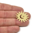 Brass Sun Charm, Raw Brass Crescent Moon Patterned Sun Shaped Charms With 2 Loops, Pendants, Findings (32x30x0.60mm) SMP2459