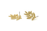 Gold Leaf Earring, 4 Gold Plated Brass Leaf Stud Earrings (22x14x0.60mm) A3013