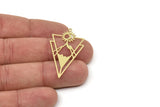 Brass Triangle Charm, Raw Brass Sun And Mountain Patterned Triangle Shaped Charms With 1 Loop, Moon Findings (40x23x0.60mm) SMP2471