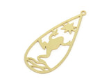 Brass Drop Charm, Raw Brass Frog Patterned Drop Shaped Charms With 1 Loop, Charm Pendants, Star Findings (40x17x0.60mm) SMP2473