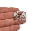 Steel Lotus Charm, Stainless Steel Lotus Flower And Crescent Moon Shaped Charms With 1 Loop, Findings (34x37x0.80mm) SMP2038