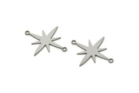 Steel Pole Star Charm, Stainless Steel, Steel Pendants, Stainless Steel Pole Star Charms With 2 Loops (26x23x0.80mm) A5535