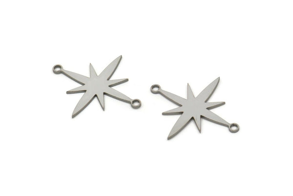 Steel Pole Star Charm, Stainless Steel, Steel Pendants, Stainless Steel Pole Star Charms With 2 Loops (26x23x0.80mm) A5535