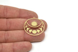 Brass Round Charm, Raw Brass Moon Phases Charms With 1 Loop, Sun Charms, Findings (31x30x0.60mm) SMP2483