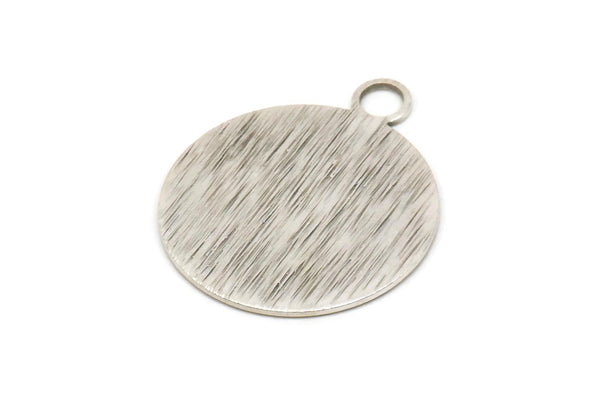 Silver Round Tag, 4 Antique Silver Plated Brass Textured Round Stamping Blanks With 1 Loop, Pendants, Findings (30x25x0,80mm) D0705