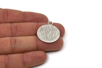 Silver Round Tag, 4 Antique Silver Plated Brass Textured Round Stamping Blanks With 1 Loop, Pendants, Findings (30x25x0,80mm) D0705