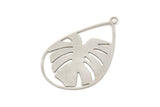 Silver Drop Charm, 4 Antique Silver Plated Brass Monstera Charms With 1 Loop, Findings (47x30x0.30mm) D1683