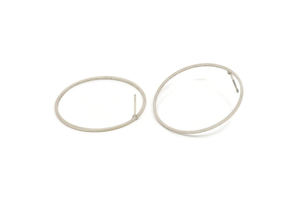 Silver Circle Earring, 6 Antique Silver Plated Brass Circle Stud Earrings (34.5x0.80mm) A3887 A6175