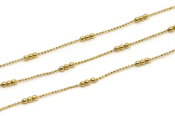Gold Ball Chain, 1 Meter Gold Plated Brass Faceted Ball Chain (1.4mm / 3.5mm) Z187 BS 1059