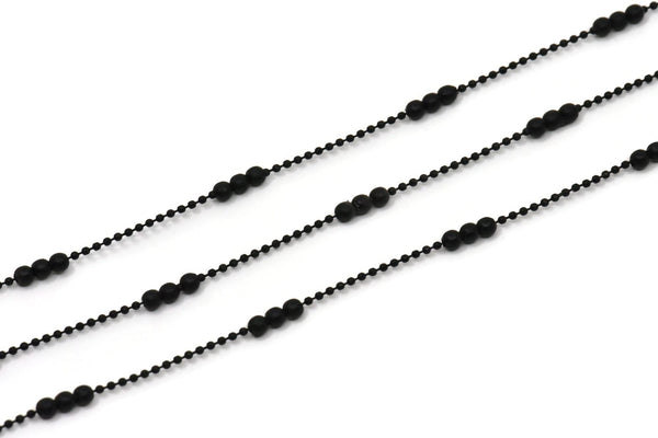 Black Ball Chain, 1 Meter Oxidized Black Brass Faceted Ball Chain (1.4mm / 3.5mm) Z187 BS1060