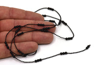 Black Ball Chain, 1 Meter Oxidized Black Brass Faceted Ball Chain (1.4mm / 3.5mm) Z187 BS1060