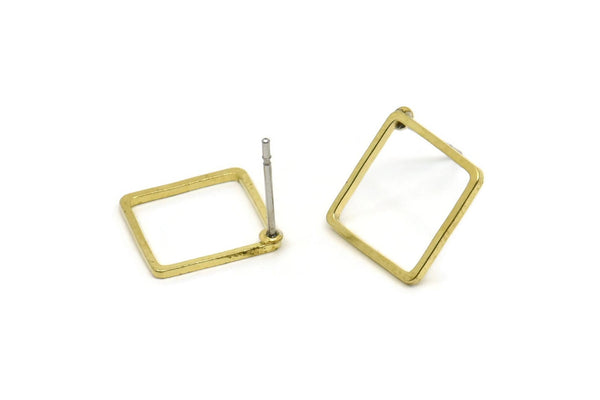 Brass Square Earring, 12 Raw Brass Square Stud Earrings (12mm) Bs-1117 A5928