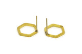 Brass Hexagon Earring, 12 Raw Brass Hexagon Stud Earrings (12x1.5mm) D1543
