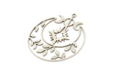 Silver Moon Charm, 2 Antique Silver Plated Brass Crescent Moon And Pole Star Shaped Charms With 1 Loop (41x35x0.80mm) SMP0018 A2614