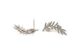 Silver Leaf Earring, 8 Antique Silver Plated Brass Branch Shaped Stud Earrings, Findings (22x10x0.60mm) A3026