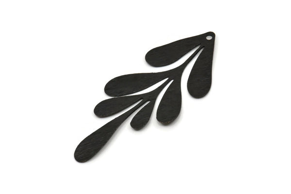 Siyah Yaprak Charm, 1 Delikli 4 Oksitlenmiş Siyah Pirinç Dokulu Yaprak Charm Küpe, Bulgular (62x26x0,60 mm) D0680 Q0926