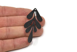 Siyah Yaprak Charm, 1 Delikli 4 Oksitlenmiş Siyah Pirinç Dokulu Yaprak Charm Küpe, Bulgular (62x26x0,60 mm) D0680 Q0926