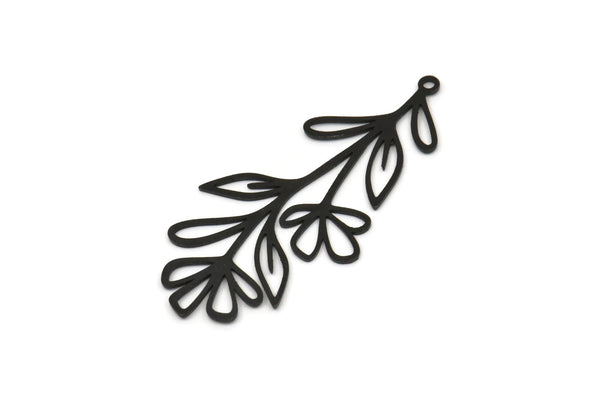Siyah Yaprak Tılsımı, 1 Halkalı 4 Oksitlenmiş Siyah Pirinç Dal Tılsımı, Tılsım Kolye Uçları (42x20x0,60 mm) SMP0953 A2906