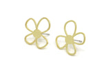 Earring Studs, 6 Raw Brass - Flower Earrings - Brass Earrings - Earrings (20x18x0.80mm) A6002