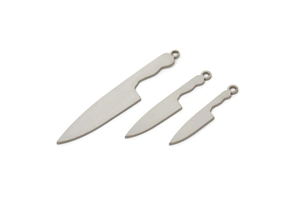 Steel Knife Charm, Stainless Steel Knife Charms With 1 Loop, Blanks, Findings (25/30/42x0.80mm) SMP2416