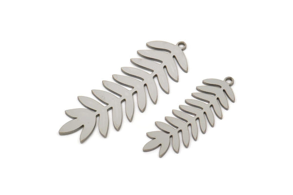 Çelik Yaprak Charm, 1 Döngülü Paslanmaz Çelik Dal Charmları, Boşluklar, Bulgular (30/40x0,80 mm) SMP2423