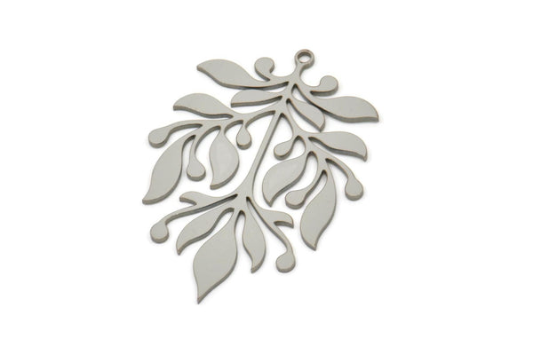 Steel Leaf Charm, Stainless Steel Branch Charms With 1 Loop, Charm Pendants (40x28x0.80mm) SMP2431