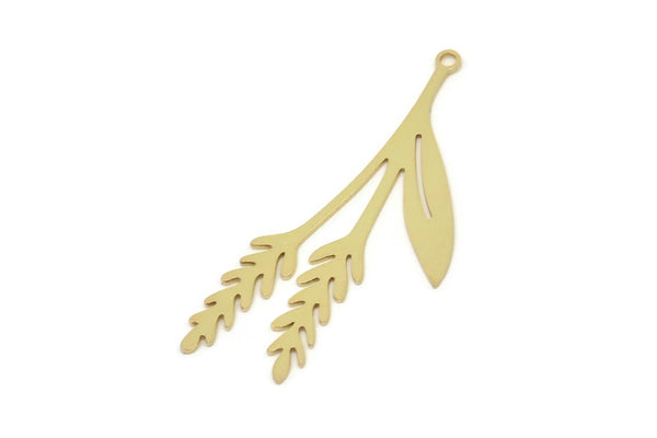 Brass Leaf Charm, Raw Brass Branch Charms With 1 Loop, Charm Pendants (43x18x0.60mm) SMP2433