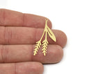 Brass Leaf Charm, Raw Brass Branch Charms With 1 Loop, Charm Pendants (43x18x0.60mm) SMP2433