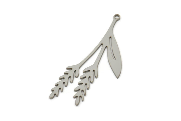 Steel Leaf Charm, Stainless Steel Branch Charms With 1 Loop, Charm Pendants (43x18x0.80mm) SMP2433