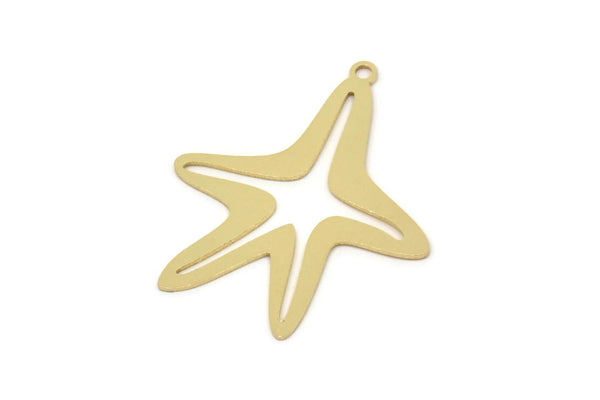 Brass Sea Star Charm, Raw Brass Sea Star Charms With 1 Loop, Blanks, Findings (30x15x0.60mm) SMP2437