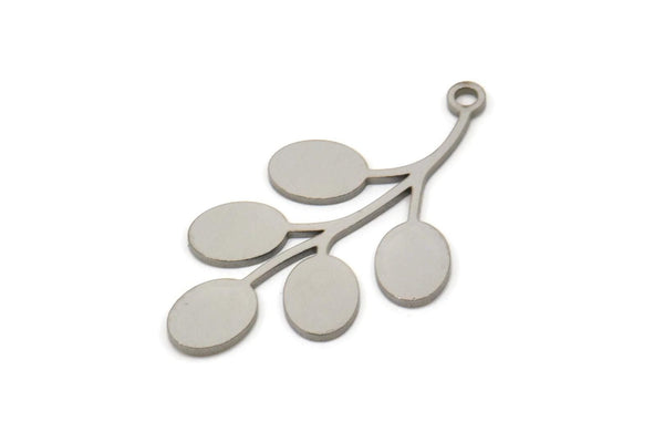 Steel Branch Charm, Stainless Steel Branch Charms With 1 Loop, Charm Pendants (30x16.5x0.80mm) SMP2439