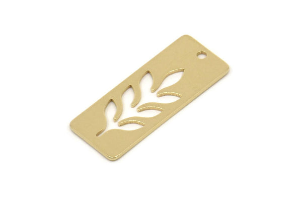 Brass Rectangle Charm, Raw Brass Branch Patterned Rectangle Shaped Charms With 1 Hole, Findings (25x10x0.80mm) SMP2441