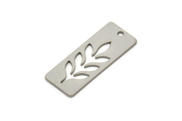 Steel Rectangle Charm, Stainless Steel Branch Patterned Rectangle Shaped Charms With 1 Hole, Findings (25x10x0.80mm) SMP2441