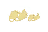 Brass Footprint Charm, Raw Brass Foot Shaped Charms With 1 Loop, Heart Findings, Charm Pendants (18/28x0.60mm) SMP2488