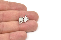 Steel Footprint Charm, Stainless Steel Foot Shaped Charms With 2 Loops, Heart Findings, Charm Pendants (20/30x0.80mm) SMP2490