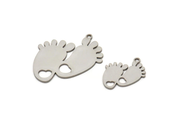 Steel Footprint Charm, Stainless Steel Foot Shaped Charms With 1 Loop, Heart Findings, Charm Pendants (18/28x0.80mm) SMP2491