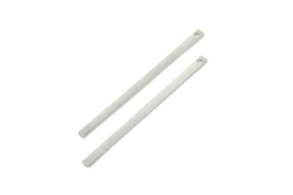Silver Tiny Bar, 12 Silver Tone Bar Charms With 1 Hole (40x2x0.80mm) A0862