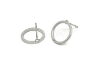 Silver Circle Earring, 4 Silver Tone Circle Stud Earrings (12mm) N0442 A1132 Q0219