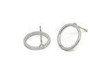 Silver Circle Earring, 4 Silver Tone Circle Stud Earrings (12mm) N0442 A1132 Q0219