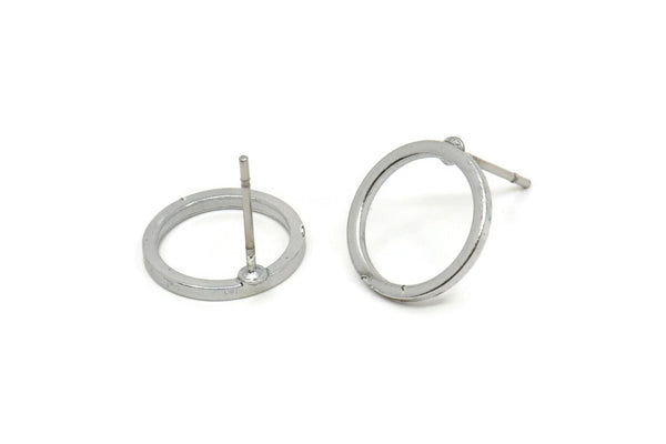 Silver Circle Earring, 4 Silver Tone Circle Stud Earrings (12mm) N0442 A1132 Q0219