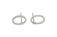 Silver Circle Earring, 4 Silver Tone Circle Stud Earrings (12mm) N0442 A1132 Q0219